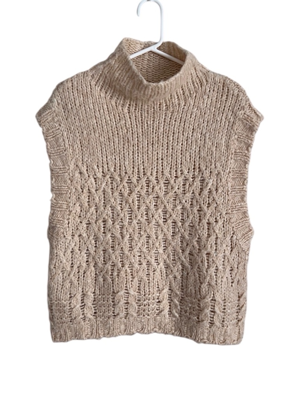Free People Cable Knit Sweater Vest Lost Illusion Powder Puff Mock Neck Medium